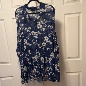 torrid Navy Sheer Floral Button-Up Tunic